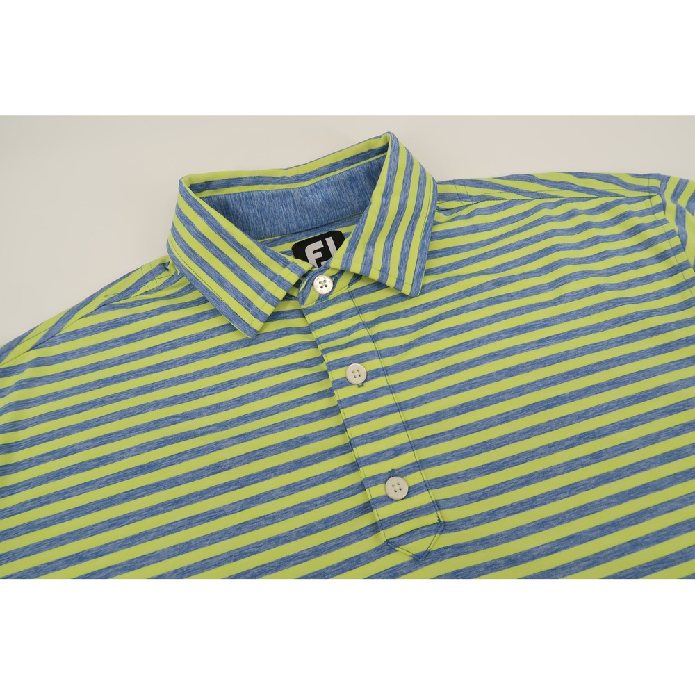 FootJoy Polo Shirt Mens Medium‎ Green Blue Striped Performance The Manor Golf